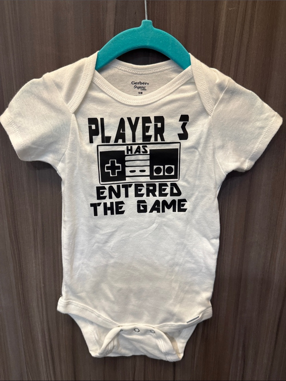 Gerber White Baby Onesie with Black Gaming Graphic